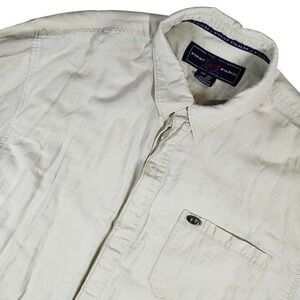 Phat Farm Mens XXL Short Sleeve Button Down Shirt Beige Linen Blend Casual Style